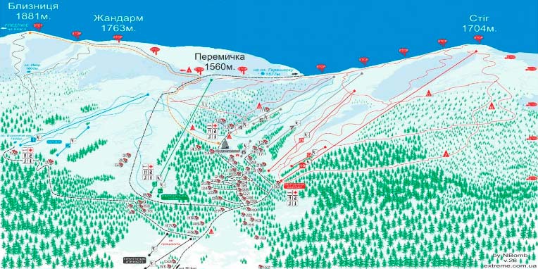 Драгобрат карта , спуски, траси, витяги, житло, розташування готелів