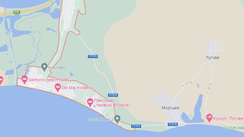 Коблево карта, вулиці, узбережжя , готелі, бази відпочинку