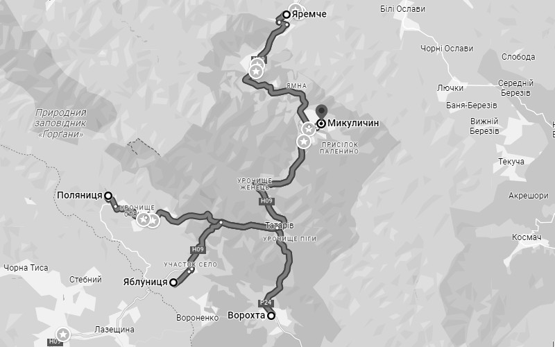 Микуличин карта, готелі, бази відпочинку в Микуличині, дорога на Буковель Яремчу Яблуницю